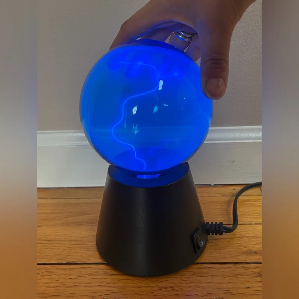 LumiSource Vintage Y2K Blue Glass Sphere Orb Plasma Lamp Light Table Lighting